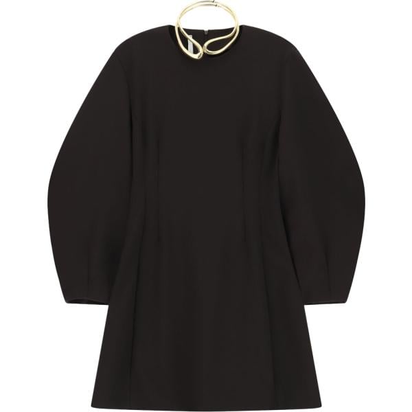 Vestito corto da donna in nero pece girocollo corto a maniche lunghe con zip Imperial