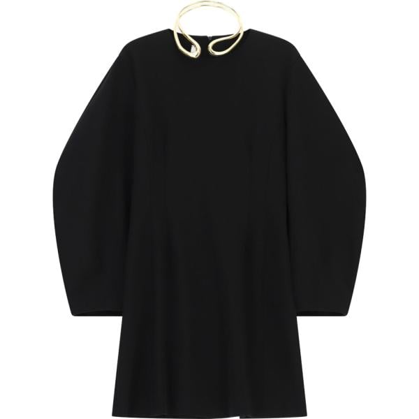 Vestito corto da donna in nero pece girocollo corto a maniche lunghe con zip Imperial