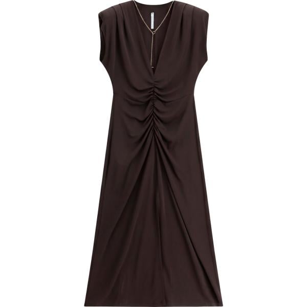 Vestito longuette/midi da donna in marrone scuro collo a v con spacco Imperial
