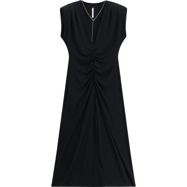Vestito longuette/midi da donna in nero pece collo a v con spacco Imperial