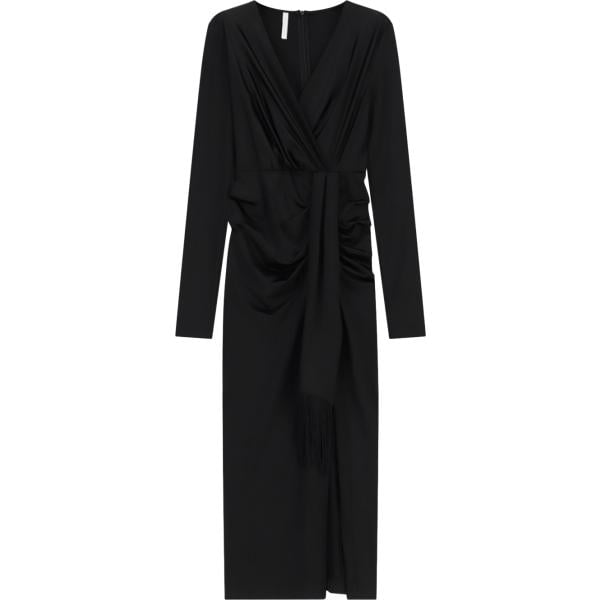 Vestito longuette/midi da donna in nero pece con frange con spacco con zip Imperial