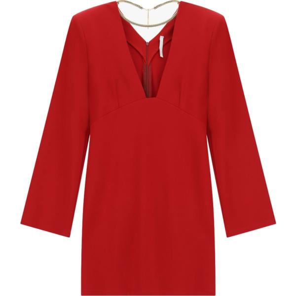 Vestito corto da donna in rosso classico collo a v corto a maniche lunghe con zip Imperial