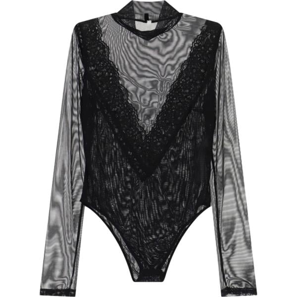 Corpo da donna in nero pece con pizzo con scollo a maniche lunghe Imperial