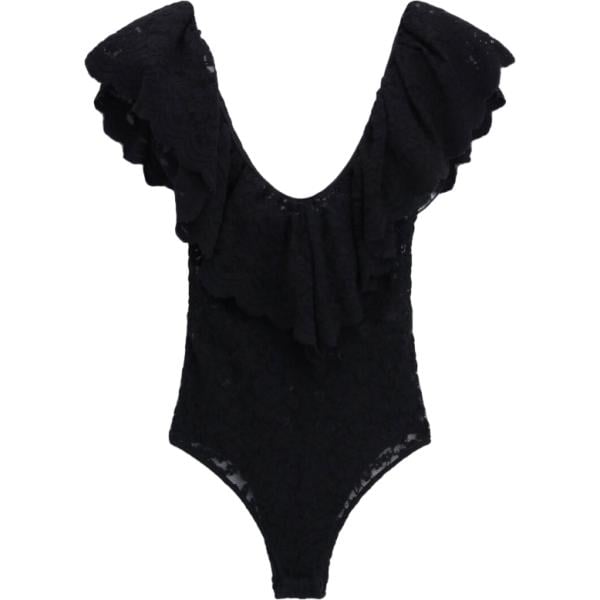 Corpo da donna in nero pece a fiori con ruches con scollo a maniche corte Imperial Imperial