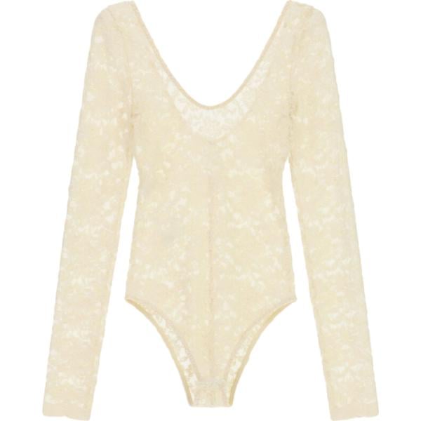 Corpo da donna in bianco avorio a fiori con pizzo collo a v a maniche lunghe Imperial
