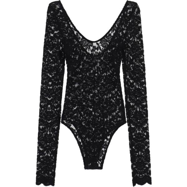 Corpo da donna in nero pece a fiori con pizzo collo a v a maniche lunghe Imperial