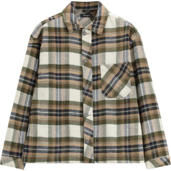 Camicia da uomo in verde oliva a quadri collo classico a maniche lunghe con bottoni Imperial
