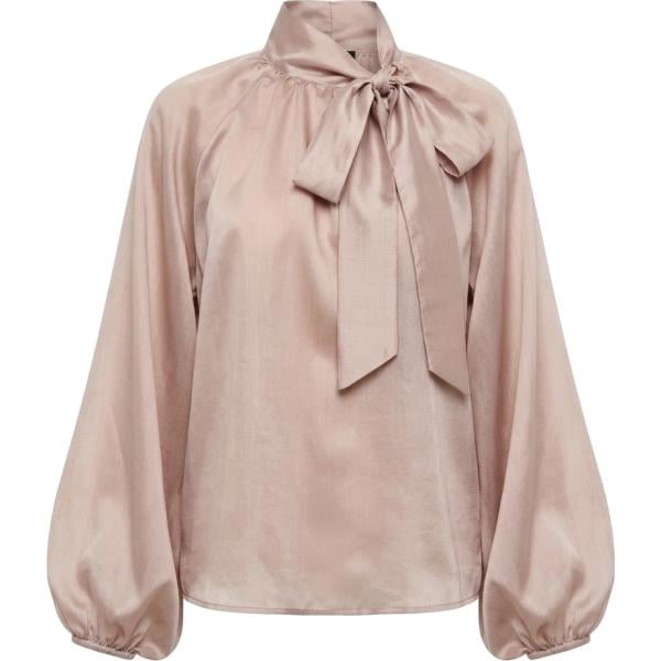 Blusa da donna in beige sabbia con fiocco con scollo a maniche lunghe Imperial
