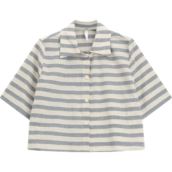 Camicia a maniche corte da donna in bianco avorio a righe collo classico cropped a maniche corte Imperial