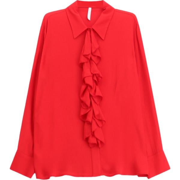Camicia da donna in rosso classico con ruches collo classico a maniche lunghe con bottoni Imperial
