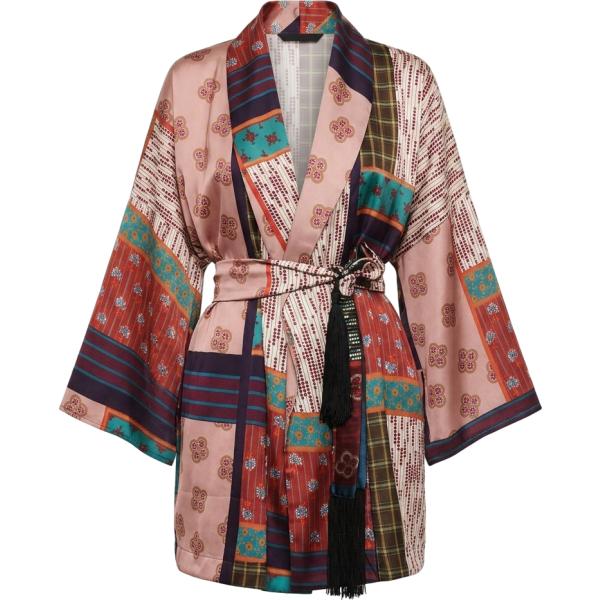 Kimono da donna in rosa scuro con stampe lungo con cintura Imperial