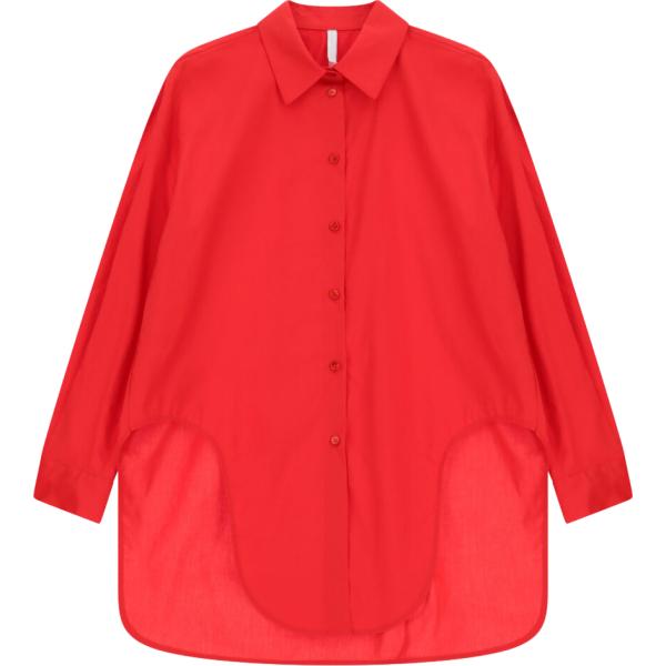 Camicia da donna in rosso classico lungo a maniche lunghe con bottoni Imperial
