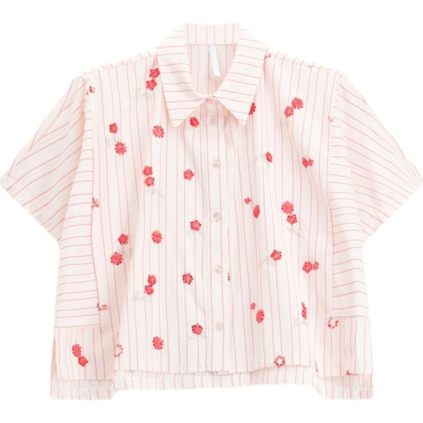 Camicia a maniche corte da donna in bianco neve a righe collo classico cropped a maniche corte Imperial
