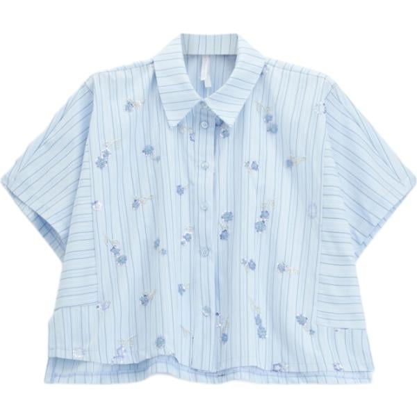 Camicia a maniche corte da donna in azzurro a righe collo classico cropped a maniche corte Imperial