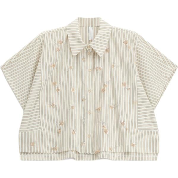 Camicia a maniche corte da donna in bianco avorio a righe cropped a maniche corte Imperial