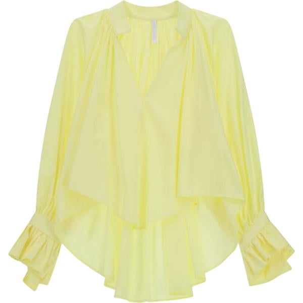 Camicia da donna in giallo chiaro con ruches con scollo a maniche lunghe Imperial