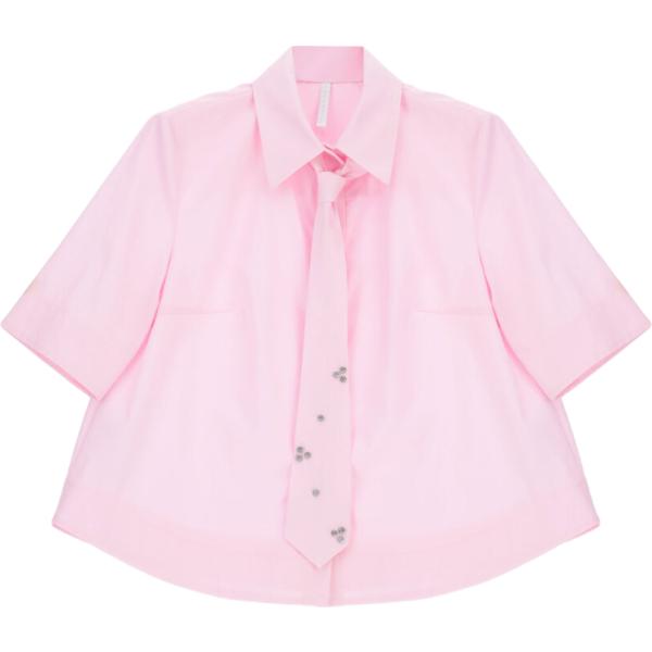 Camicia a maniche corte da donna in rosa chiaro collo classico cropped a maniche corte con bottoni Imperial
