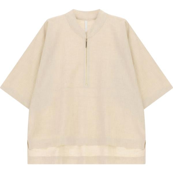 Camicia a maniche corte da donna in bianco avorio corto a maniche corte con zip Imperial