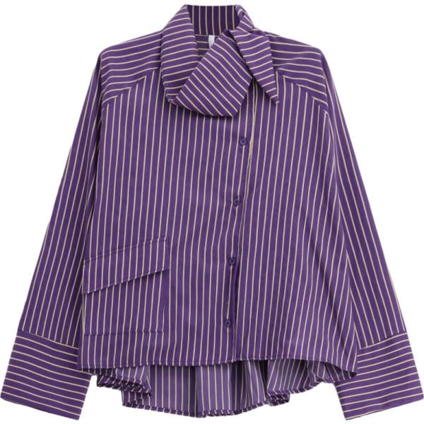 Camicia da donna in viola scuro a righe collo a polo a maniche lunghe Imperial