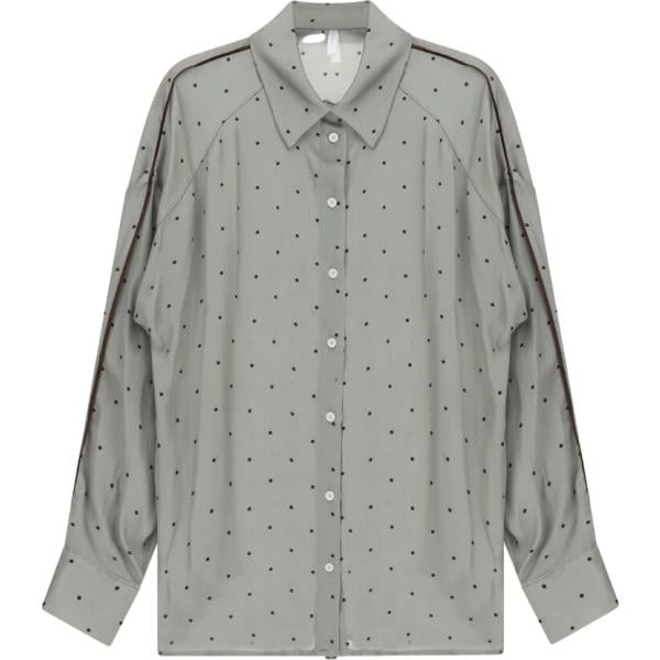 Camicia da donna in grigio chiaro con stampe collo classico a maniche lunghe Imperial