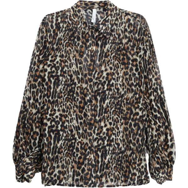 Camicia da donna in marrone scuro animalier collo classico a maniche lunghe Imperial