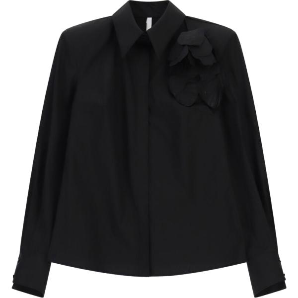 Camicia da donna in nero pece a fiori collo classico Imperial