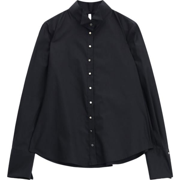 Camicia da donna in nero pece collo classico a maniche lunghe Imperial