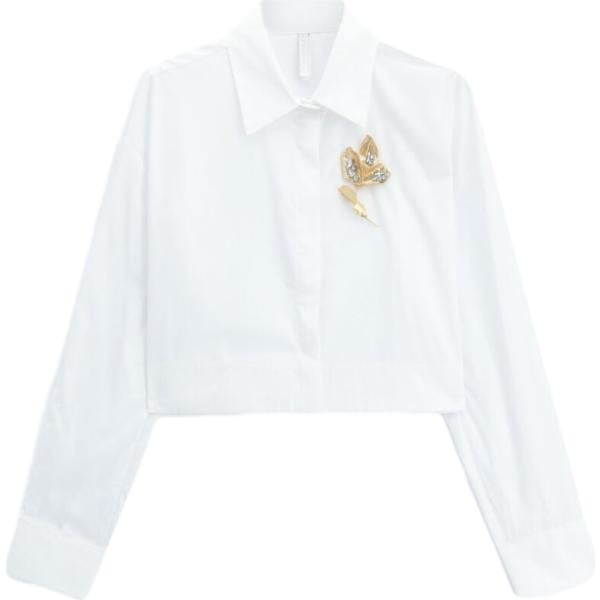 Camicia da donna in bianco neve collo classico cropped con bottoni Imperial