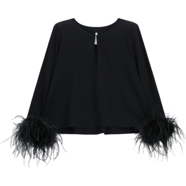 Blusa da donna in nero pece girocollo a maniche lunghe Imperial