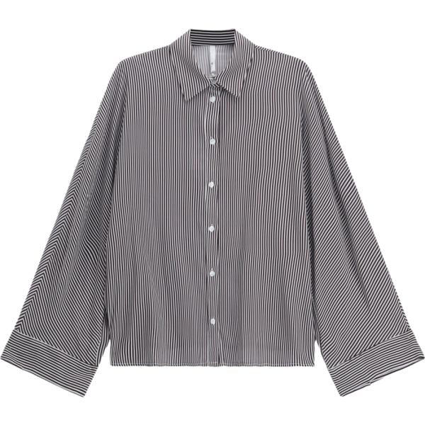 Camicia da donna in grigio scuro a righe collo classico a maniche lunghe Imperial