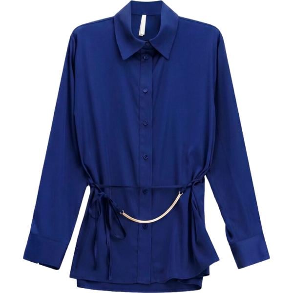 Camicia da donna in blu scuro collo classico a maniche lunghe con bottoni Imperial