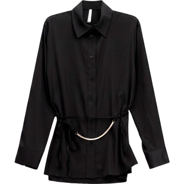 Camicia da donna in nero pece collo classico a maniche lunghe con bottoni Imperial