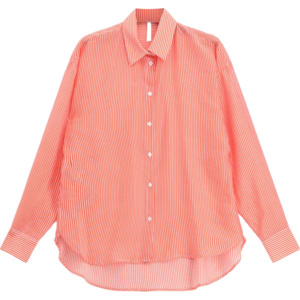 Camicia da donna in arancione chiaro a righe collo classico a maniche lunghe con bottoni Imperial