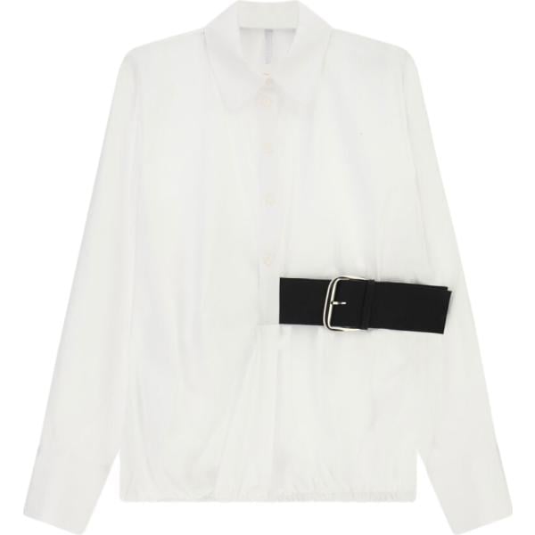 Camicia da donna in bianco neve a maniche lunghe con cintura Imperial