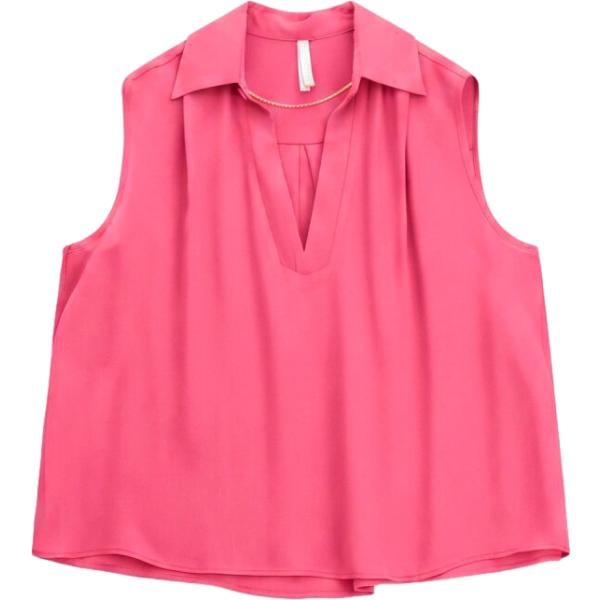 Camicia a maniche corte da donna in rosa scuro collo a v senza maniche Imperial