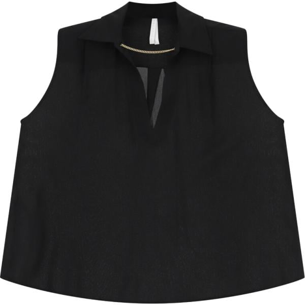 Camicia da donna in nero pece collo a v senza maniche Imperial