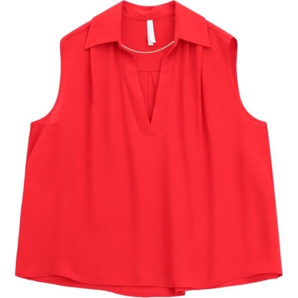Camicia da donna in rosso classico collo a v senza maniche Imperial