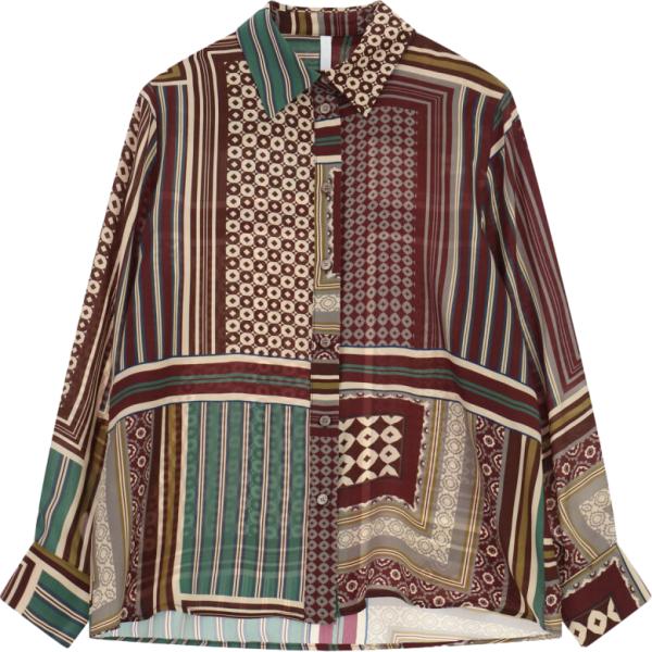 Camicia da donna in marrone scuro con stampe collo classico a maniche lunghe Imperial