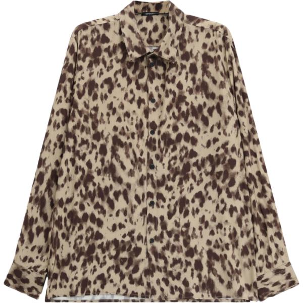 Camicia da uomo in beige sabbia animalier collo classico a maniche lunghe Imperial