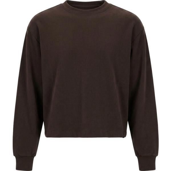 Felpa da uomo in marrone scuro girocollo cropped a maniche lunghe in denim Imperial