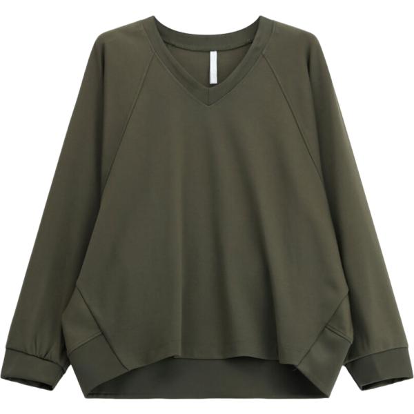 Felpa da donna in verde oliva con stampe collo a v a maniche lunghe Imperial