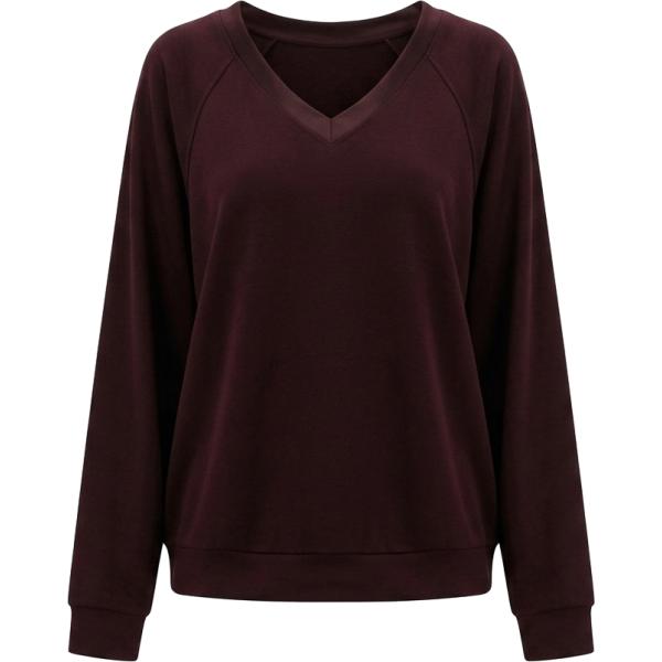 Felpa da donna in nero pece con stampe collo a v a maniche lunghe Imperial