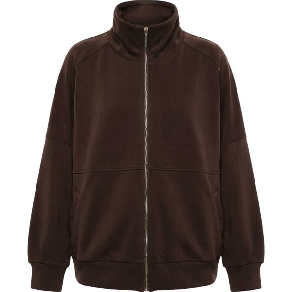 Felpa da donna in marrone scuro collo senza cappuccio a maniche lunghe con zip Imperial