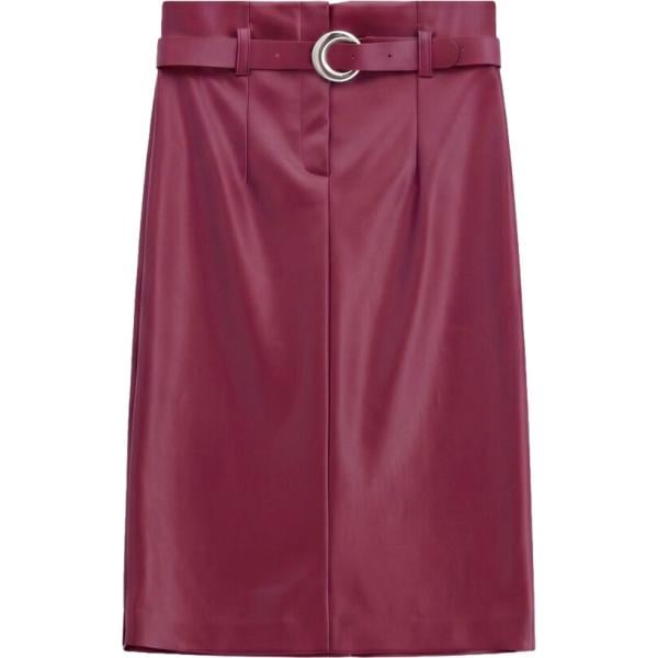 Gonna longuette da donna in bordeaux a vita alta con cintura Imperial