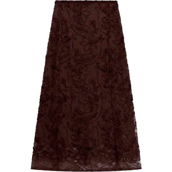 Gonna longuette da donna in marrone scuro a fiori lungo a vita alta Imperial