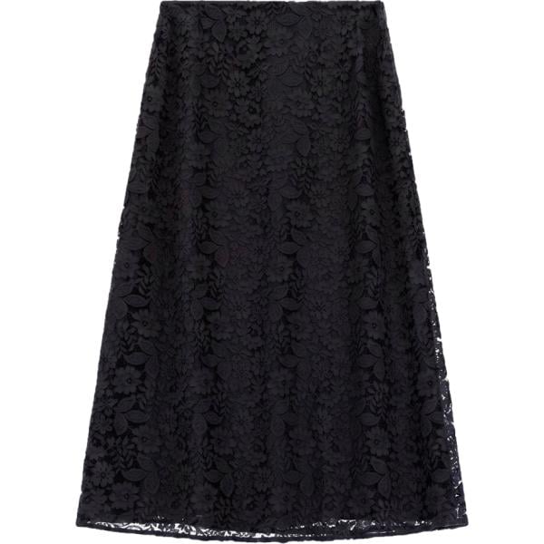 Gonna longuette da donna in nero pece a fiori con pizzo a vita alta Imperial