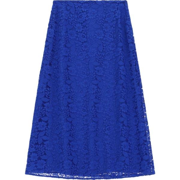 Gonna longuette da donna in blu medio a fiori con pizzo a vita alta Imperial