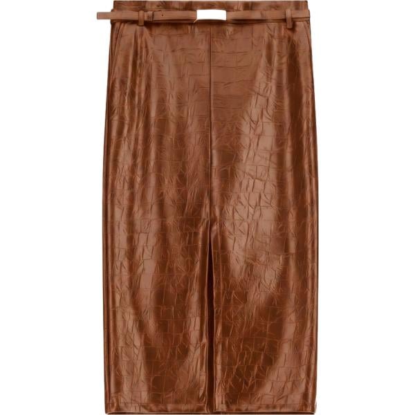 Gonna longuette da donna in bordeaux con stampe a vita alta Imperial