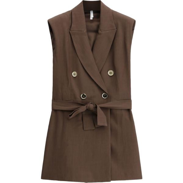 Gilet da donna in marrone scuro collo con revers con cintura Imperial