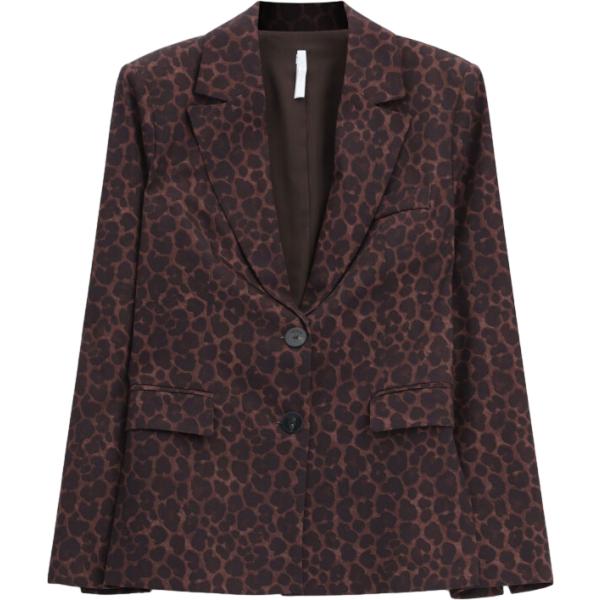 Giacca da donna in marrone scuro con stampe collo con revers monopetto Imperial